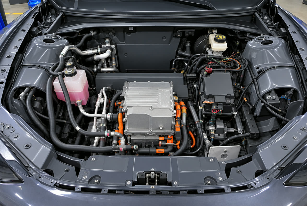 The same front trunk bay clean after dry ice cleaning